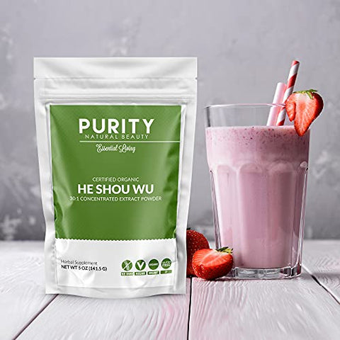 Purity Natural Beauty - He Shou Wu Orgânico Certificado – Grande Embalagem de 5oz (150ml) de Extrato Concentrado 30:1 de Fo-ti Orgânico – Extrato de Foti Orgânico – Fo-ti He Shou Wu Orgânico (Pacote com 2 – 10 Gramas)