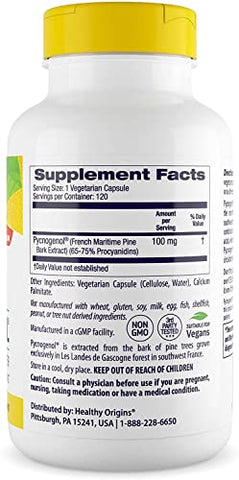 Pycnogenol 100 mg – Extrato Premium de Casca de Pinheiro Marítimo Francês para Saúde Cardíaca e Cuidados com a Pele – 100% Natural e Eficaz - Healthy Origins