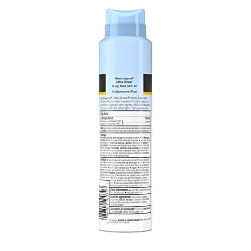 Ultra Sheer Body Mist Protetor Solar Spray FPS 45, Leve, Não Oleoso – 118 ml - Neutrogena