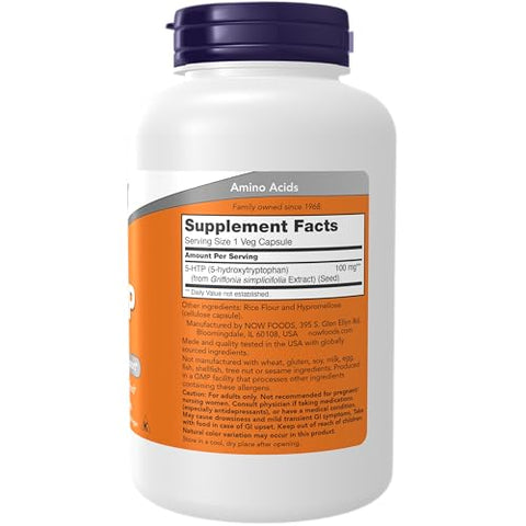 NOW Foods - Now Supplements 5-HTP 100 mg – Suporte Neurotransmissor, 240 Cápsulas Vegetais