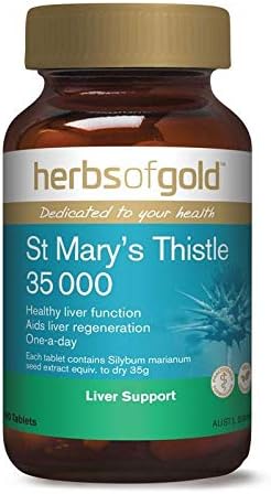 Herbs of Gold - St Mary’s Thistle 35000 – 60 Comprimidos | Fórmula Potente | Detox do Fígado