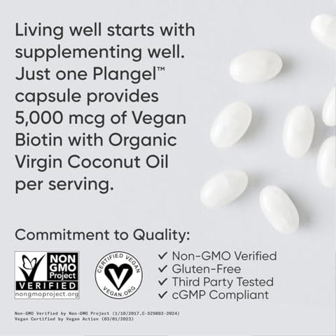 Vegan Biotin 5000mcg com Óleo de Coco Orgânico – Biotina Extra Forte Vitamina B7 para Cabelos Mais Saudáveis - Sports Research