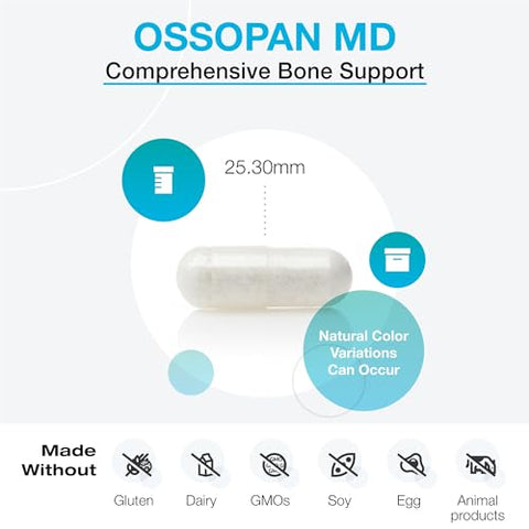 Ossopan MD – Fortalece os Ossos – Suplemento de Cálcio com Hidroxiapatita Microcristalina, Fósforo, Vitamina D3 e Magnésio Malato (240 Cápsulas) - XYMOGEN