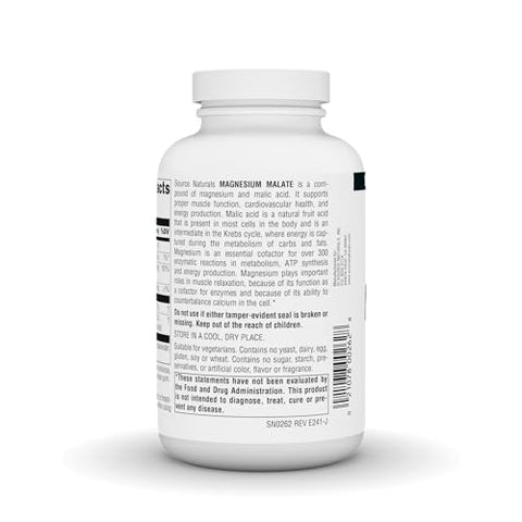 Magnesium Malate – 3750mg por Porção – Suplemento Essencial de Ácido Málico de Magnésio – 180 Comprimidos - Source Naturals