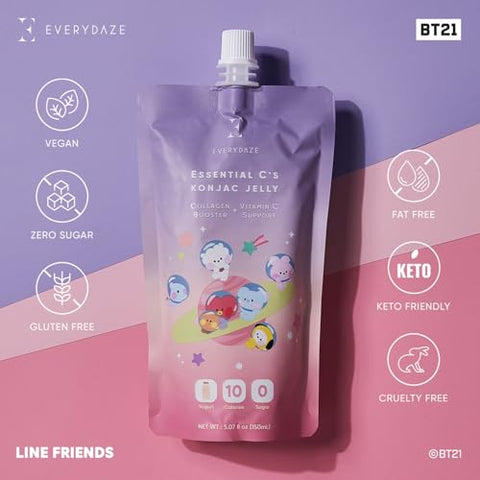 E EVERYDAZE - EVERYDAZE Gelatina de Colágeno com Vitamina C Konjac | Vegano, 10 Calorias, 0 Açúcar | 10 Pacotes | Lanche Bebível Saudável para Dieta, Controle de Peso (Iogurte)
