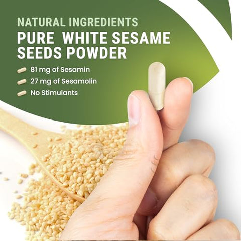 Lignans For Life - Lignanas Para a Vida Sesamin para Pessoas – 90 Cápsulas, 15x Mais Sesamin do que Sementes de Gergelim, 540mg de Extrato de Semente de Gergelim, 81mg de Sesamin, 27mg de Sesamolina – Potencializador Hepático