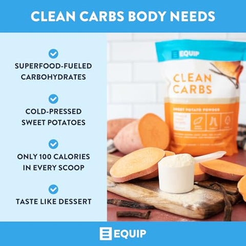 Foods Clean Carbs | Pó de Batata Doce | Carboidrato Pré-Treino à Base de Plantas, Feito de Batatas Doces Desidratadas | 30 Porções, Baunilha - Equip