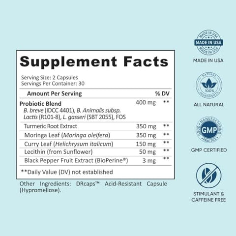 Provitalize | Probióticos para Saúde Digestiva Feminina, Menopausa, Suporte Articular | Curvas Sensuais na Região Abdominal, Inchaço | Cúrcuma Curcumina Moringa | Embalagem Variada | 60 Ct - BB Company