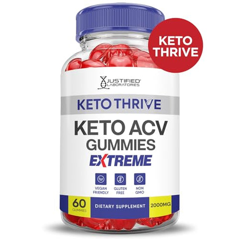 Justified Laboratories - (5 Pacotes) Gomas Keto Thrive Keto ACV Extreme 2000MG – Gomas Keto Thrive Keto de Vinagre de Maçã Formuladas com Suco de Romã e Beterraba em Pó B12 Vegan Non GMO 300 Gomas