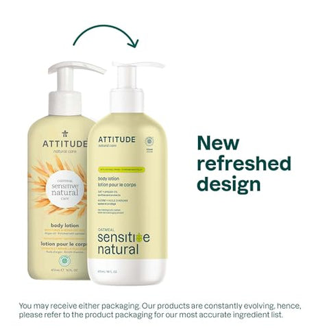 Loção Corporal ATTITUDE para Pele Sensível com Aveia e Óleo de Argan, Verificado pelo EWG, Testado Dermatologicamente, Vegano, 473 ml