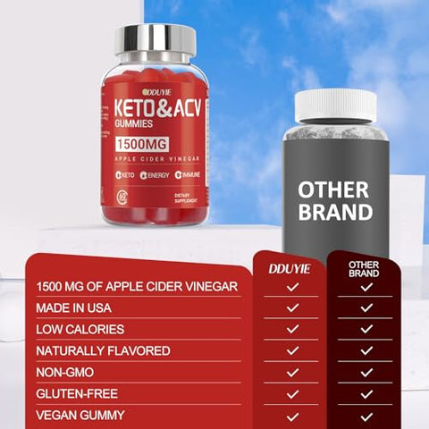 DDUYIE - (1 Pacote) Gomas de Vinagre de Maçã | Gomas de ACV Keto para Energia com Vitamina B6 | Marca Apple Cider Vinegar Gummies