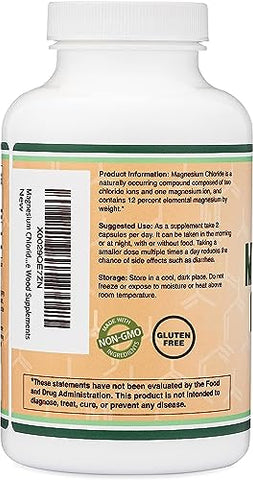 Double Wood Supplements - Cloruro De Magnesio – 180 Cápsulas, 1.000mg Por Porção, Suporte à Saúde Digestiva e Óssea – Livre de Transgênicos e Glúten por