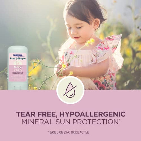 Protetor Solar para Bebês, Kit com Protetor Solar Coppertone WaterBabies FPS 50 Spray, Lata de 177 ml, Protetor Solar Coppertone Pure and Simple Stick para Bebês, Protetor Solar Mineral FPS 50, Sem Lágrimas - Coppertone