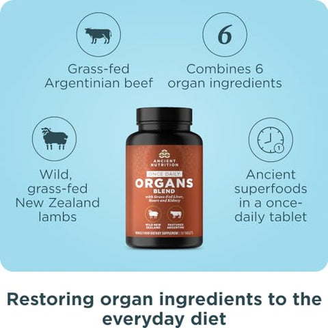 Complexo de Órgãos de Pasto e Selvagem em Cápsulas, Suporte para Fígado, Coração e Rim, Saúde dos Órgãos, Cognitiva e Imunológica, 30 Ct - Ancient Nutrition