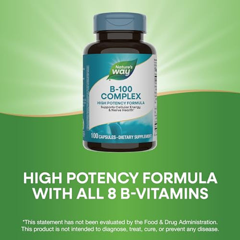 Nature's Way - Nature’s Way B-100 Complex: Suporte à Energia Celular e Saúde Nervosa*, 8 Vitaminas B, 100 Cápsulas (Embalagem Pode Variar)