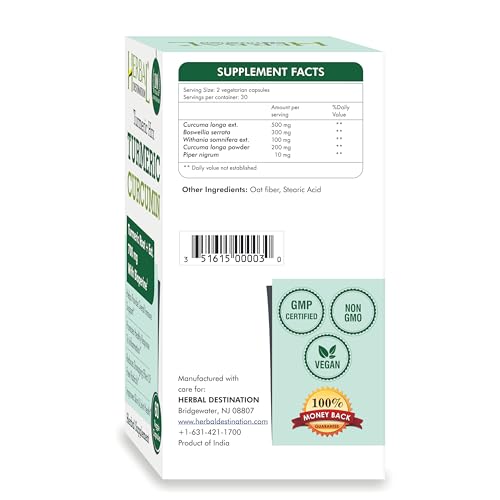 Herbal Destination - Turmeric HRX – 60 Cápsulas (Pacote com 2) – Curcumina, Boswellia, Curcuma – 100% Natural e Potente