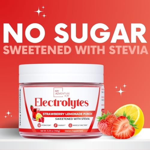 My Adventure to Fit - Zero Sugar – Pó de Eletrólitos de Limonada de Morango – Hidratação Refrescante – Energia Livre de Cafeína – Ingredientes Naturais – Vegano, Keto