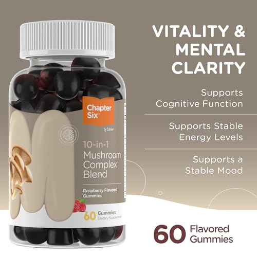 Gummies de Cogumelos 10-em-1 Sabor Framboesa com Lion’s Mane, Reishi, Cordyceps, Cogumelo Branco e Mais 6 Cogumelos Adaptogênicos (60) - Zahler