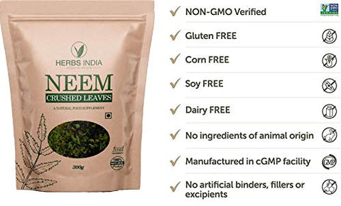 India Herbs - Folhas de Neem Trituradas (Não em Pó), Ideal para Preparar Chá Fresco de Folha de Neem – 4 Pacotes de 300g (42,3 Oz) – HerbsIndia