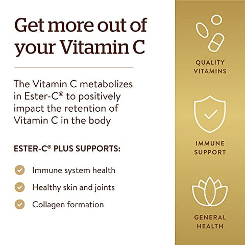 SOLGAR - Solgar Ester-C Plus 500 mg Vitamina C (Complexo de Ascorbato), 100 Cápsulas Vegetais – Suave