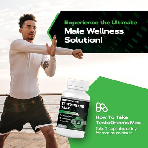 TestoGreens Max: Suplemento Diário de Cápsulas Verdes para Homens, Suporte Natural aos Hormônios Masculinos, Energia Aprimorada - Live Anabolic