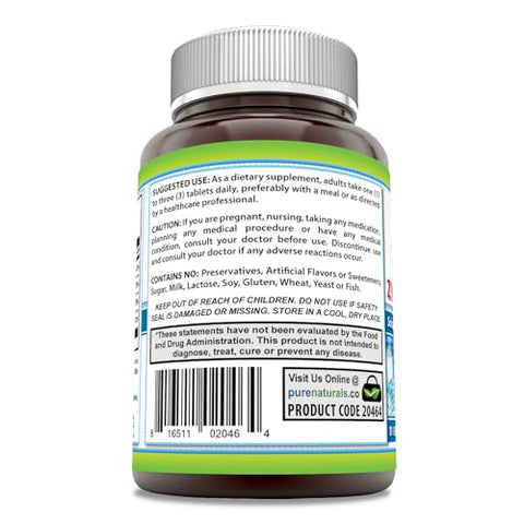 Suplemento de Cálcio Magnésio Zinco Vitamina D3 Pure Naturals | Cálcio 1000mg, Magnésio 400mg, Zinco 25mg, Vitamina D3 600 UI | Sem GMO | Sem Glúten (300 Comprimidos)