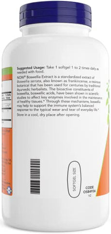 NOW Foods - Now Boswellia Serrata Extract 500 mg, 200 Softgels – Resina de Goma de Árvore em Base de Óleo MCT – Herbal Supplement