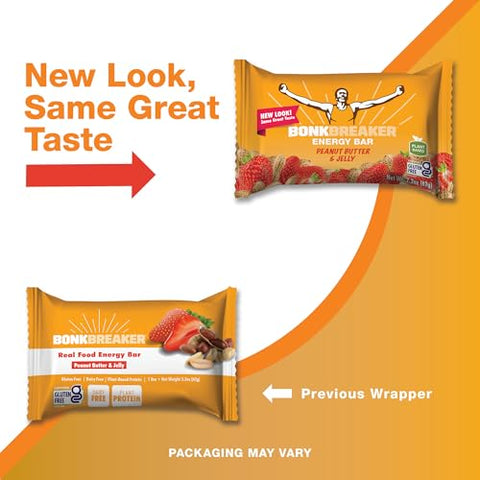 Barra de Energia Bonk Breaker Real Food Sem Glúten, 8g de Proteína, Sabor Manteiga de Amendoim e Geleia, 62g (12 Unidades)