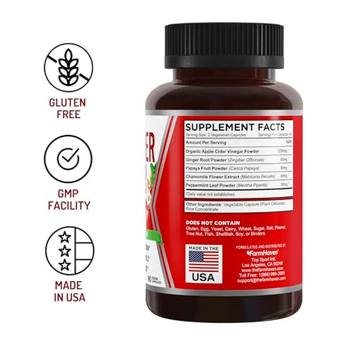 FarmHaven - Cápsulas de Vinagre de Maçã com Gengibre e Papaia – Benefícios para a Saúde – 100% Natural – Marca Apple
