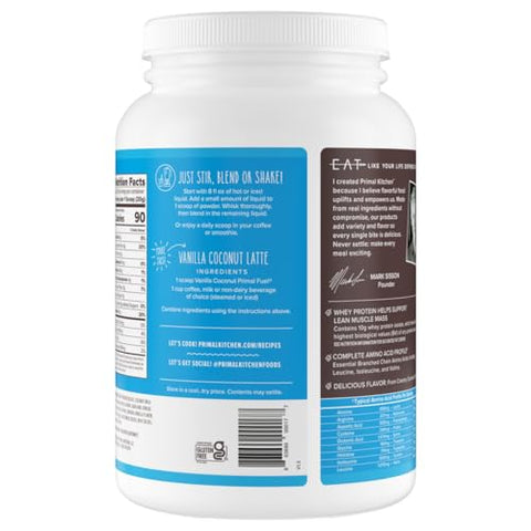 Mistura de Bebida de Proteína de Soro de Leite de Baunilha e Coco, Sem Glúten e Soja, 840g - Primal Kitchen