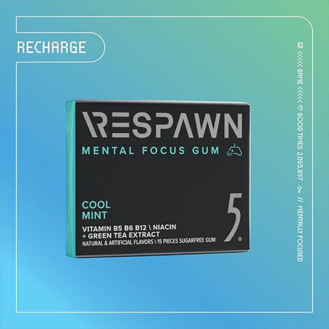 by 5 – Goma de Mascar de Menta Refrescante Sem Açúcar para Foco Mental, 10 Pacotes – 5g cada - RESPAWN