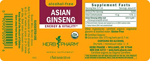 Ginseng Asiático (Panax) Líquido Glicerito para Energia e Resistência, Sem Álcool, 30 ml - Herb Pharm
