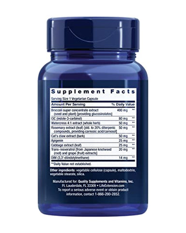 Extrato de Vegetais Crucíferos Triplo Ação – 60 Cápsulas – Marca Life Extension - Life Extension