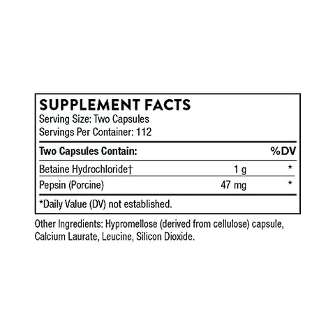 Betaine HCL: Suplemento Digestivo de Betaina HCL – 60 Cápsulas - THORNE
