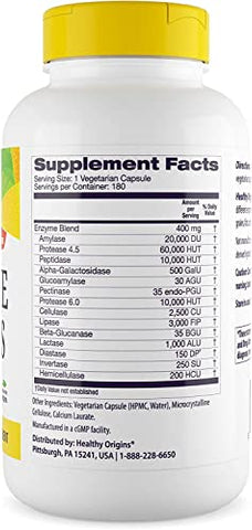 Enzimas Digestivas Healthy Origins (NEC) Amplo Espectro – com Protease, Amilase | 60 cápsulas