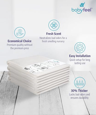 Babyfeel - Refis Compatíveis com DEKOR PLUS Lixeiras de Fraldas | 4 Pacotes | Espessura Extra Exclusiva 30%% | Refis para Lixeiras de Fraldas com Poderosa Eliminação de Odores | Fragrância de Pó Fresco | Capacidade de até