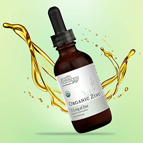 Earth Harmony Naturals - Zinco Sulfato Líquido Orgânico – Suplemento Puro de Zinco para Saúde da Pele, Função do Sistema Imunológico e Crescimento Normal de Células em Homens Adultos