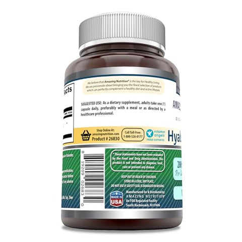 Amazing Nutrition - Amazing Formulas – Suplemento de Ácido Hialurônico | 200 mg por Porção | 120 Cápsulas | Livre de Transgênicos | Sem Glúten | Fabricado nos EUA