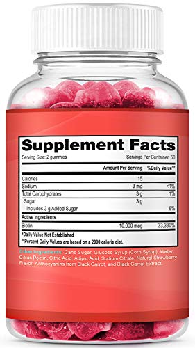 LifeCentric Health - Biotina Gummies para Crescimento Capilar | Biotina Max Strength 10000mcg Previne Afinamento e Queda | Gomas de Biotina Mastigáveis para Mulheres, Homens e Crianças | 100 Unidades Veganas de Gomas Capilares