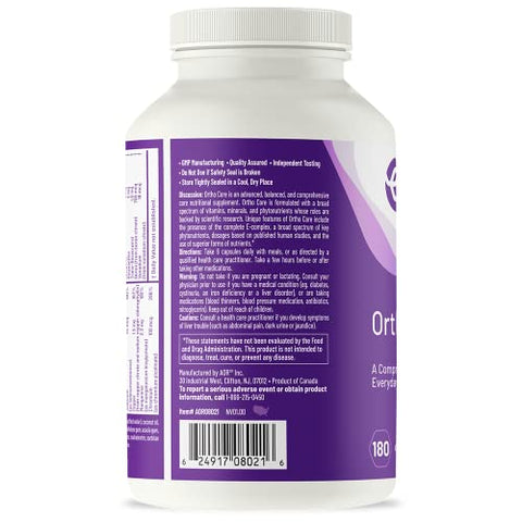 Ortho Core – Suporte Nutricional para Saúde e Energia, Multivitamínico e Mineral Vegano, 30 porções (180 cápsulas) - AOR