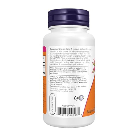 Suplementos, Vitamina K-2 MK-7 300 mcg, Suporte Cardiovascular, Saúde Óssea, 120 Cápsulas Vegetais - NOW Foods