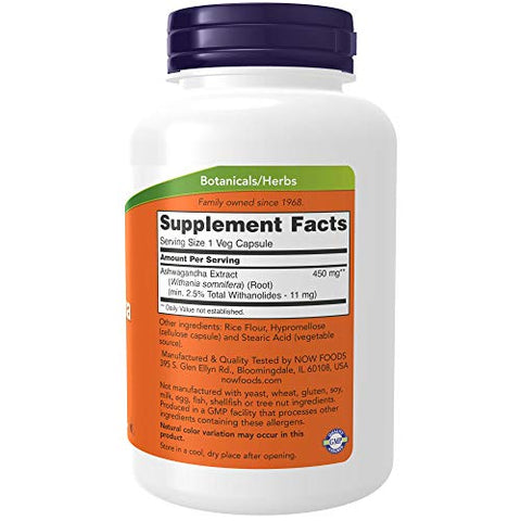 Extrato de Ashwagandha 450 mg 180 Cápsulas – Aumente sua energia e bem-estar com o extrato de Ashwagandha da NOW Foods - NOW Foods