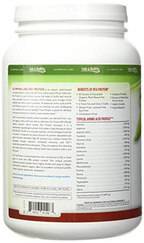 Proteína de Ervilha em Pó Vegana, Sem Sabor – 25g de Proteína, Baixo Carboidrato Líquido, Sem Glúten, Sem Lactose, Sem Açúcar Adicionado, Sem Soja, Kosher, Não-OGM, 2 Libras - Olympian Labs
