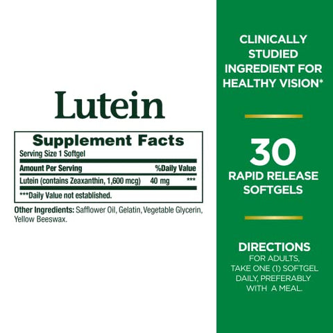 Nature's Bounty - Nature’s Bounty Lutein 40 mg – Suplemento para a Saúde dos Olhos, 30 Softgels