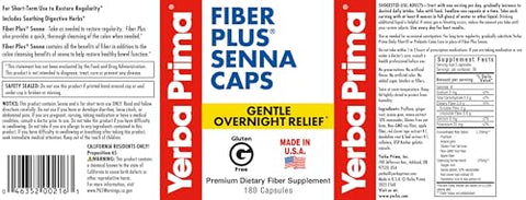 Fiber Plus Senna Cápsulas, 180 Unidades (Pacote com 3) – 118 Porções de Alívio Suave Durante a Noite, Fabricado nos EUA, Não-OGM, Certificado Livre de Glúten, para Uso de Curto Prazo para Restaurar - Yerba Prima