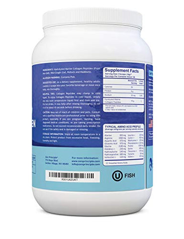 Pó de Peptídeos de Colágeno Marinho Zen Principle 3 lb. Peixe Selvagem, Não-OGM. Suporta Pele, Cabelo, Articulações e Ossos Saudáveis. Tipo 1 Hidrolisado