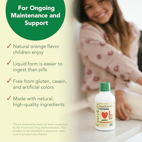 Suplemento de Cálcio Líquido para Crianças com Magnésio, Zinco e Vitamina D3 – Sabor Laranja, 473 ml (1 Pacote) - CHILDLIFE ESSENTIALS