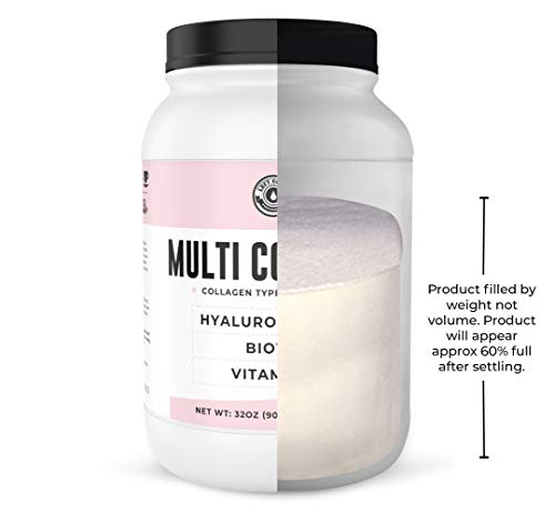 Left Coast Performance - Pó de Colágeno Multi com Biotina, Ácido Hialurônico, Vitamina C (Tamanho Econômico 2lb) | Suplemento de Colágeno Hidrolisado (Tipos I, II, III, V, X). Cabelo, Pele, Unhas para Mulheres, Homens