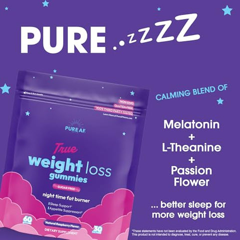 Pure AF Nutra - Queimador de Gordura Noturno Gummies Pure AF, Sem Açúcar, Queimador de Gordura Noturno