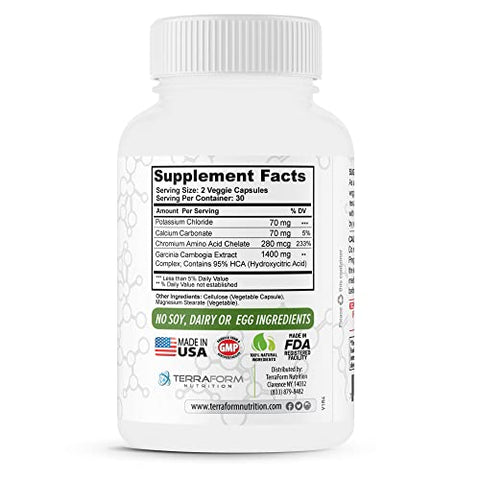 TerraForm Nutrition - Extrato de Garcinia Cambogia Pura 100%% – HCA Natural de 95%%, 1368mg por Porção – Suporte Rápido para Perda de Peso, Inibidor Natural de Apetite – para Homens